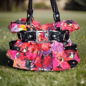Wilsons Elli Vi Leather Floral Multicolor Shoulder Tote with Black Trim